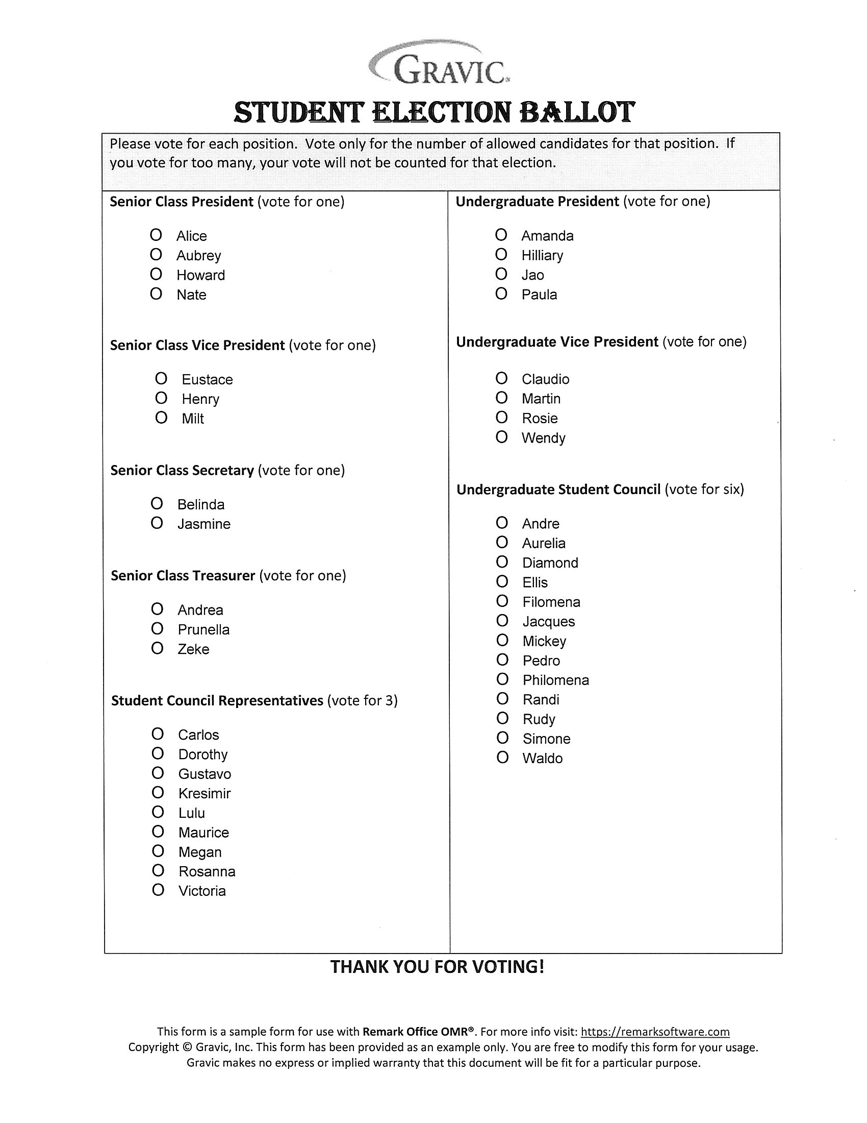 Student Election Ballot Student Election Ballot