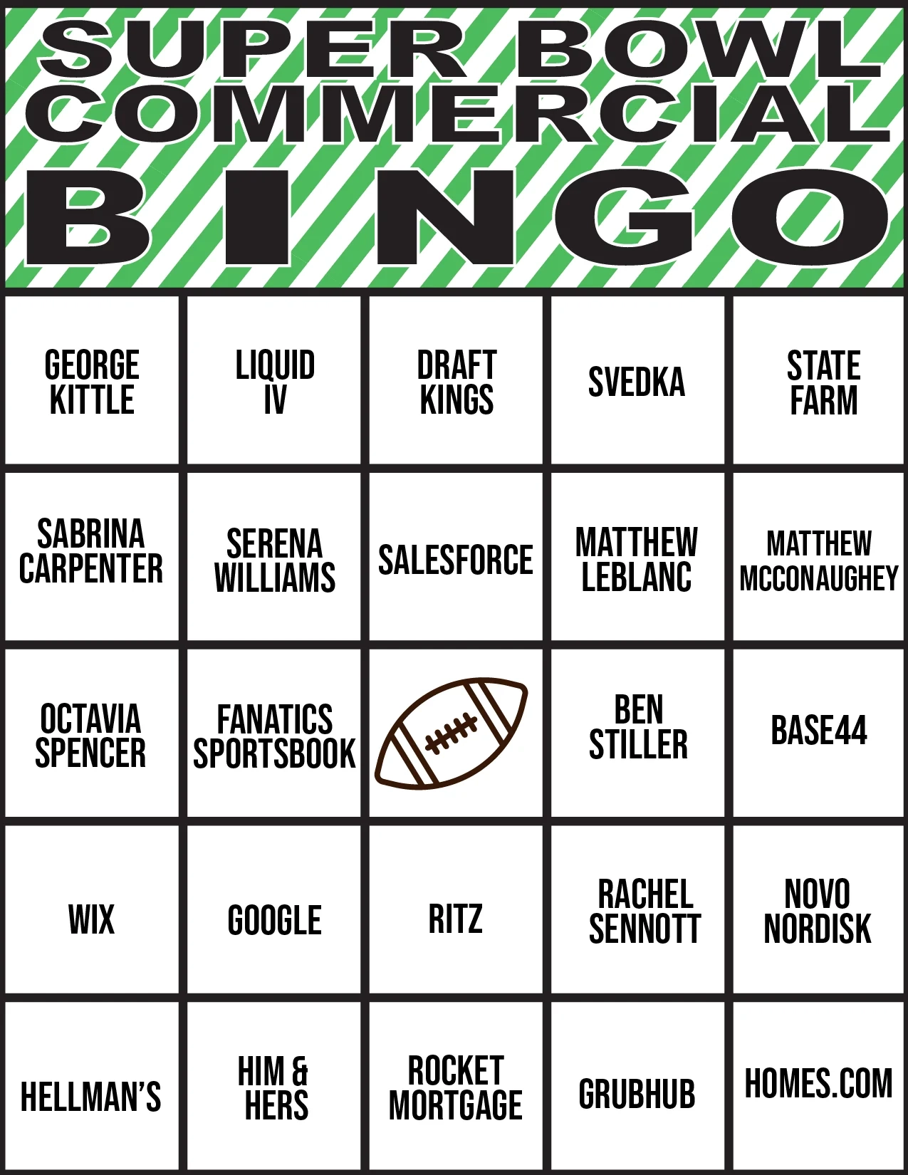 Super Bowl Games Bingo Super Bowl Games Bingo