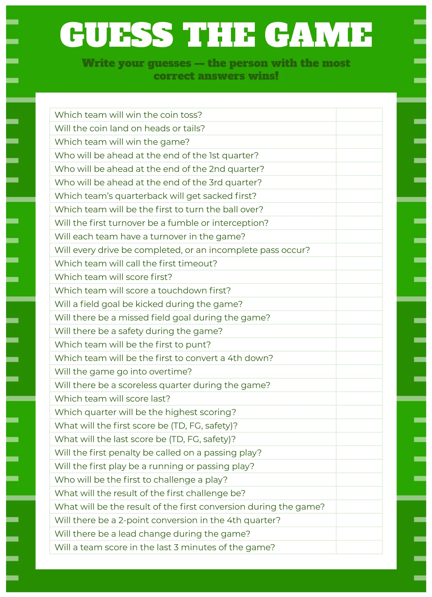 Super Bowl Guessing Game Free Google Docs Template Super Bowl Guessing Game Free Google Docs Template