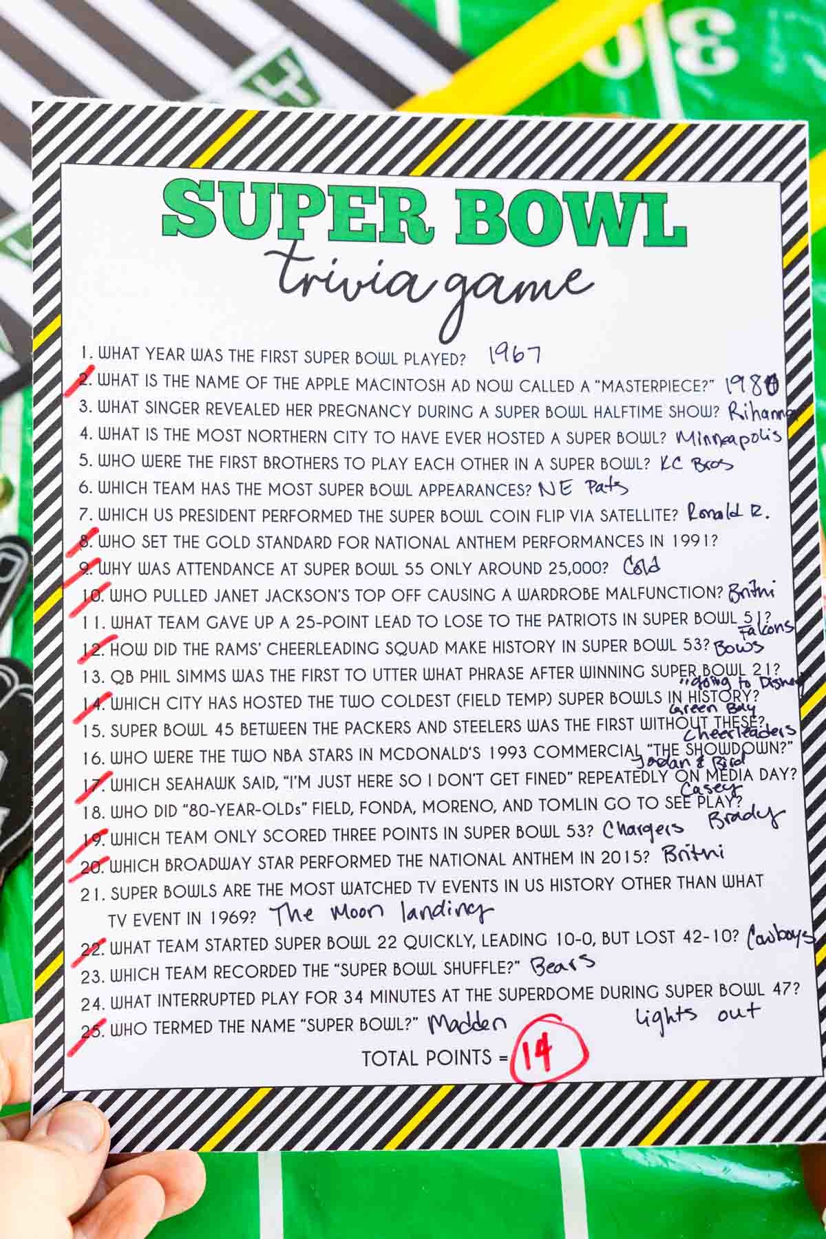 Super Bowl Trivia Game