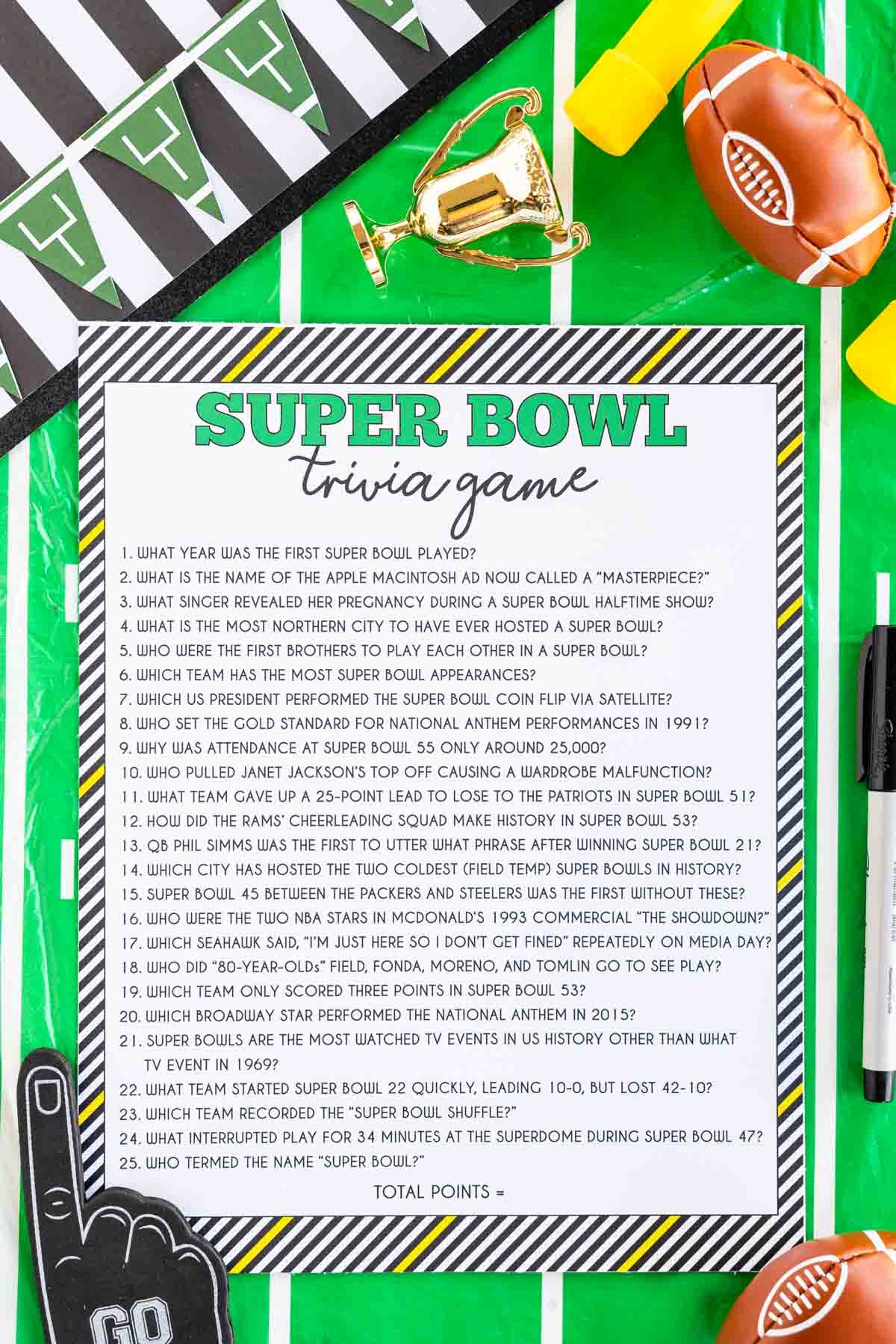 Super Bowl Trivia Game