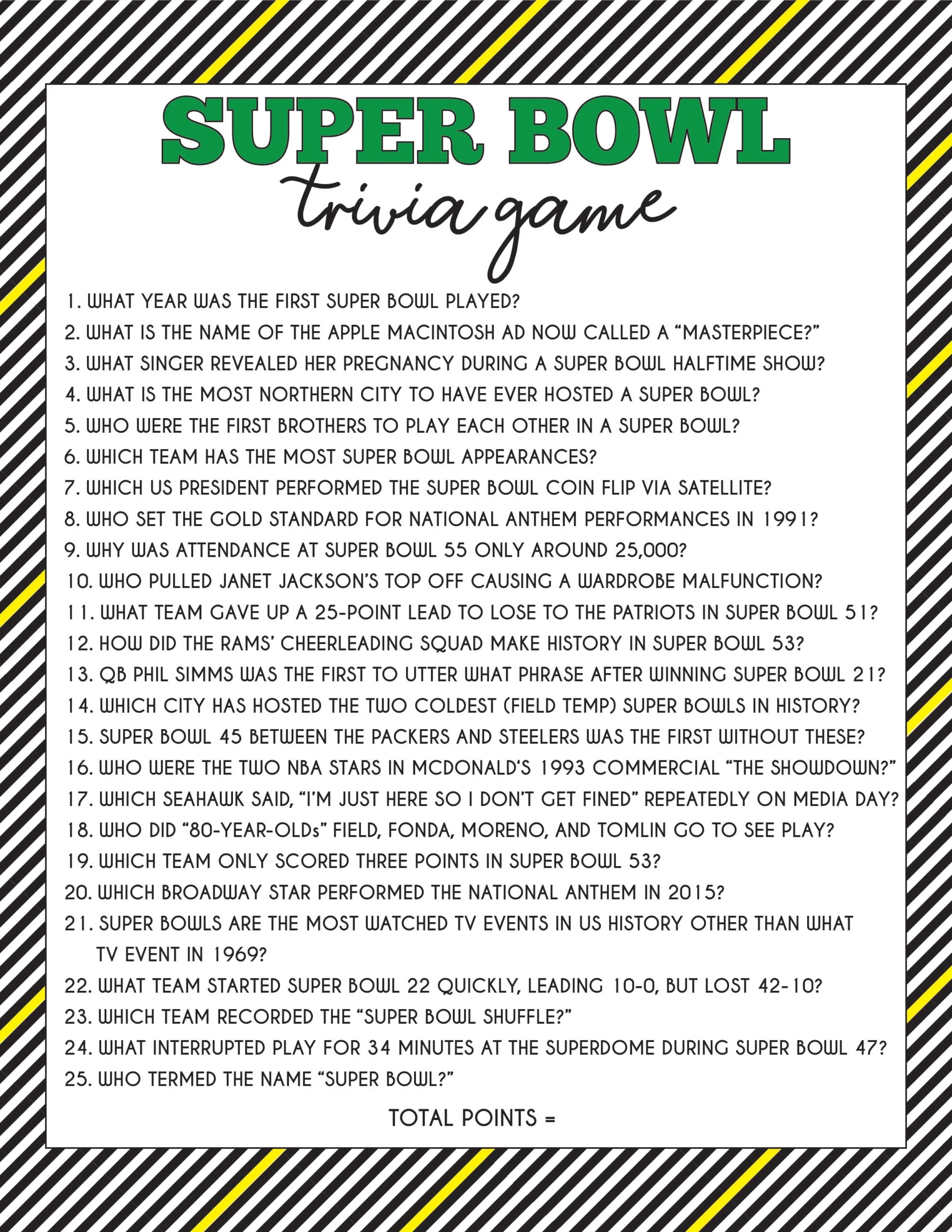 Super Bowl Trivia Game