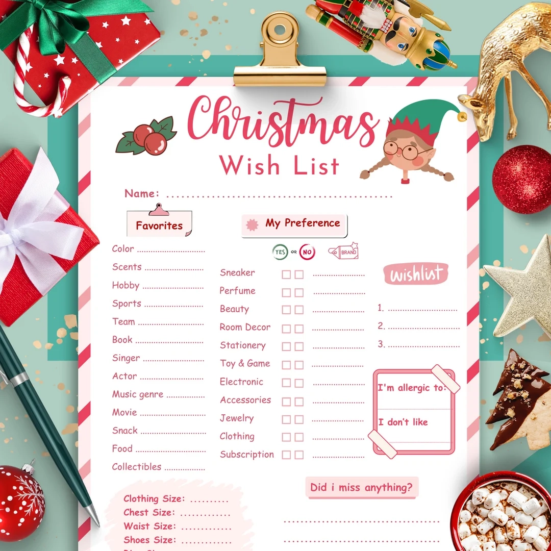 Teen Christmas Wish List Printable