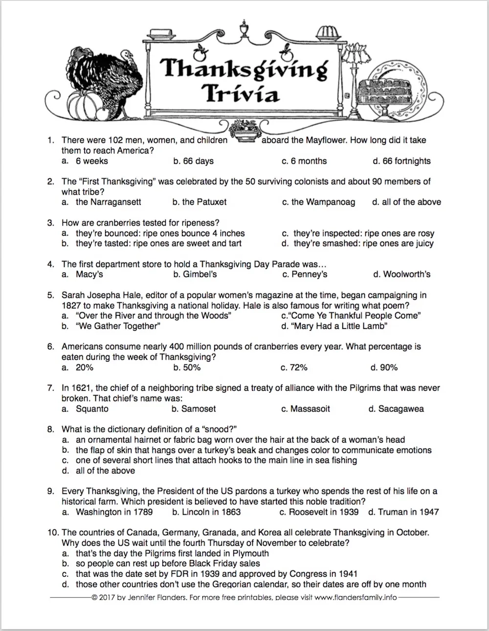 free printable thanksgiving trivia questions and answers printables