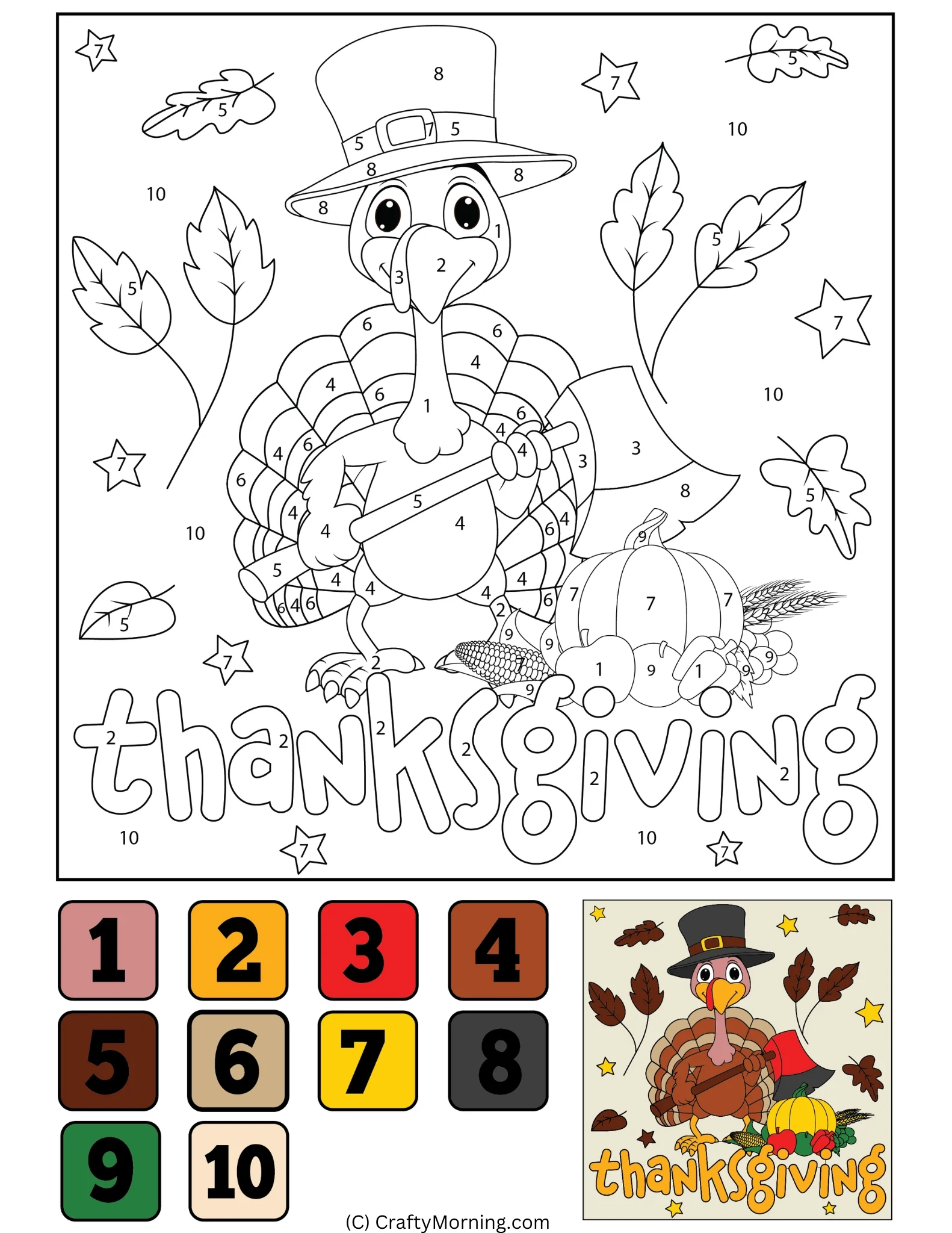 Thanksgiving Color By Number Free Printables