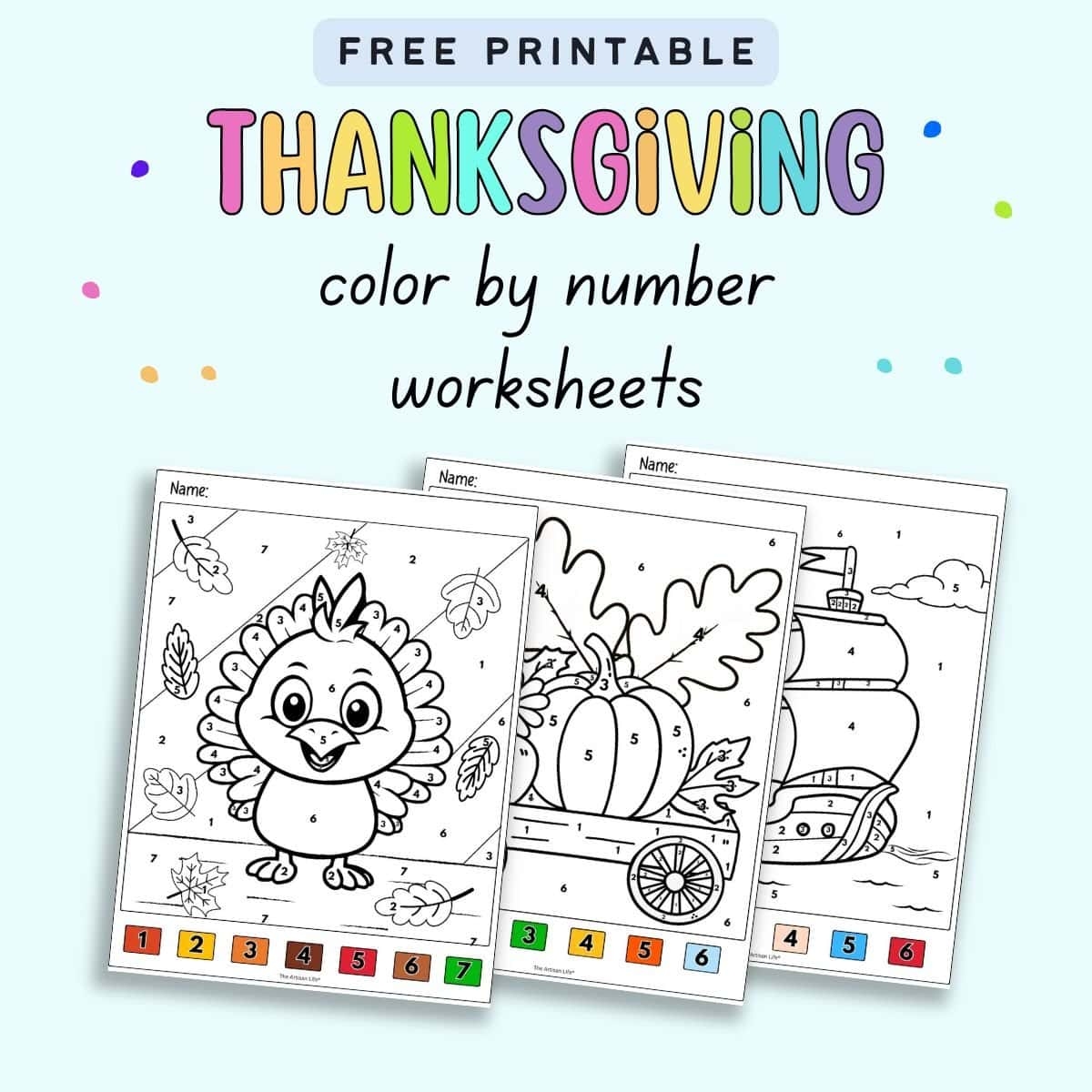 Thanksgiving Color By Number Worksheets