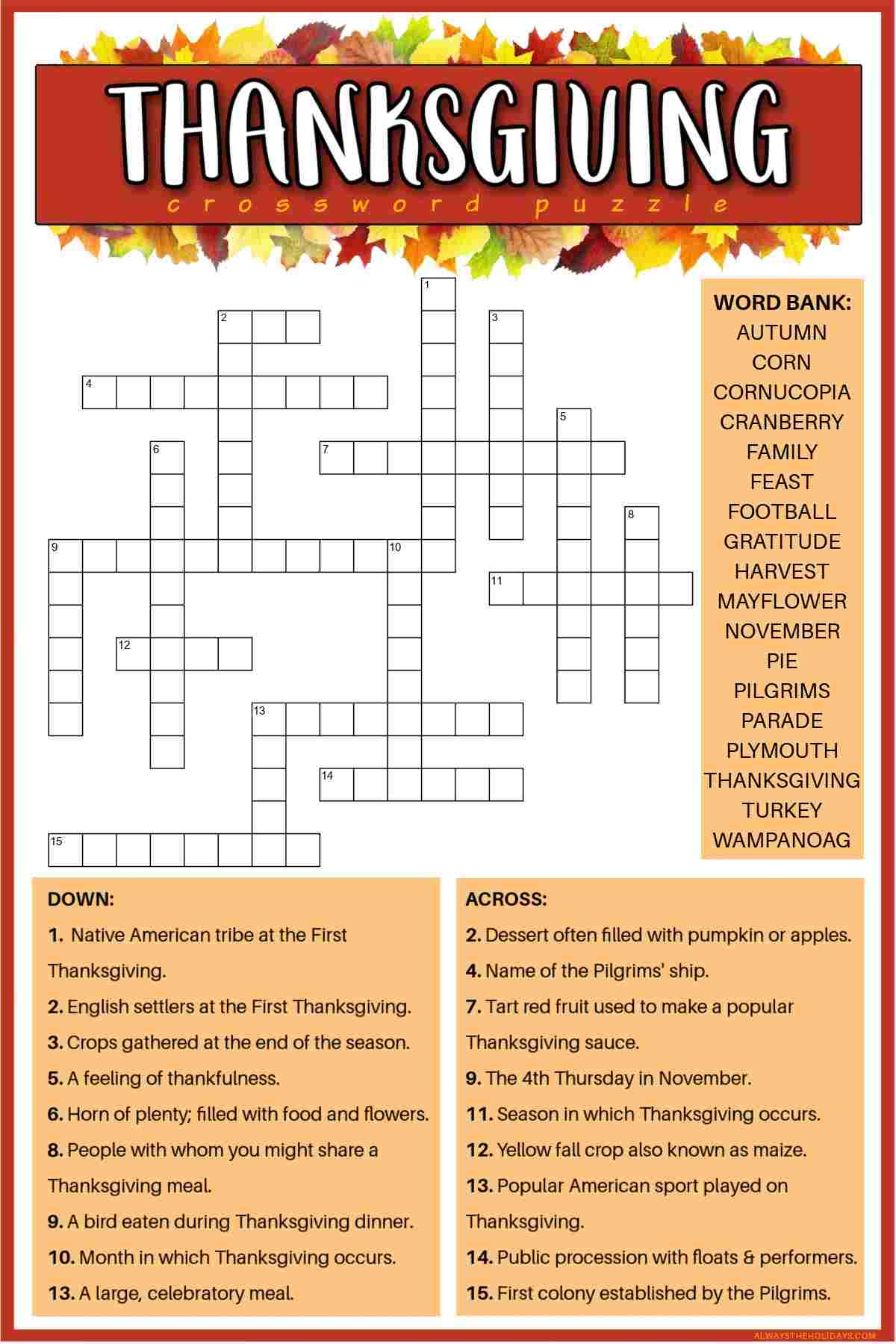 Thanksgiving Crossword Puzzle
