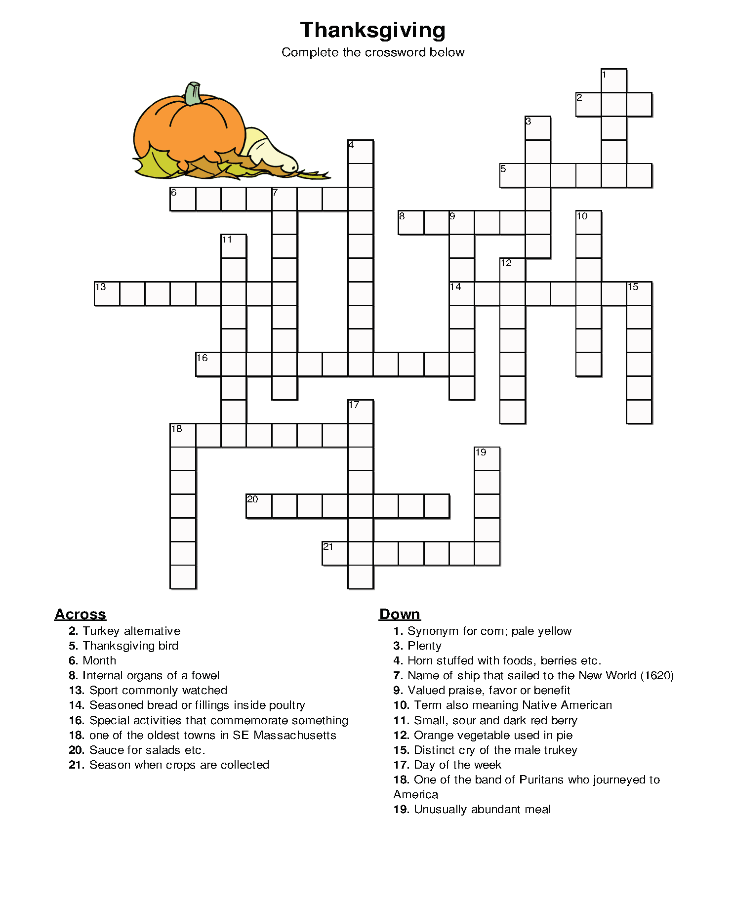 Thanksgiving Crossword Puzzle