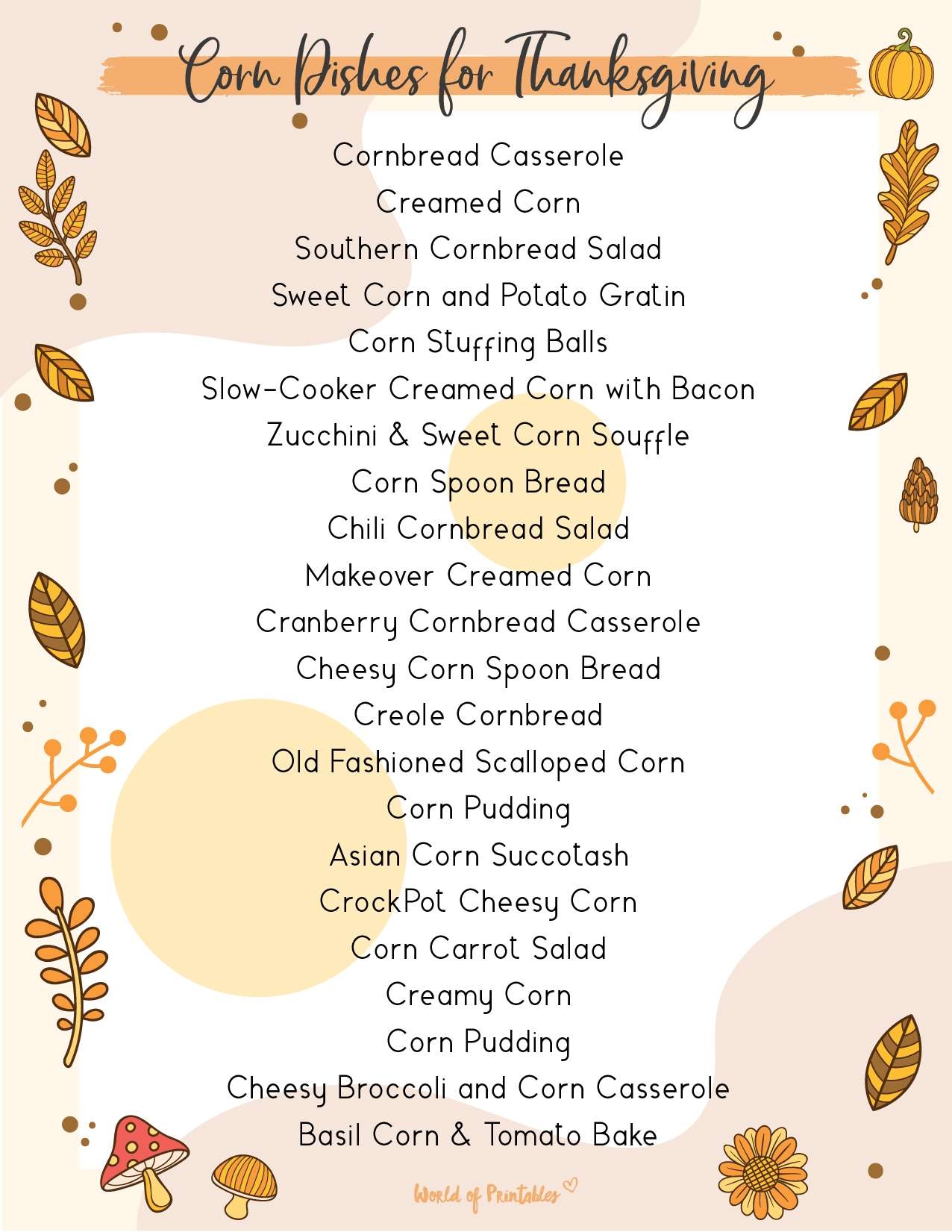 Thanksgiving Food Checklist