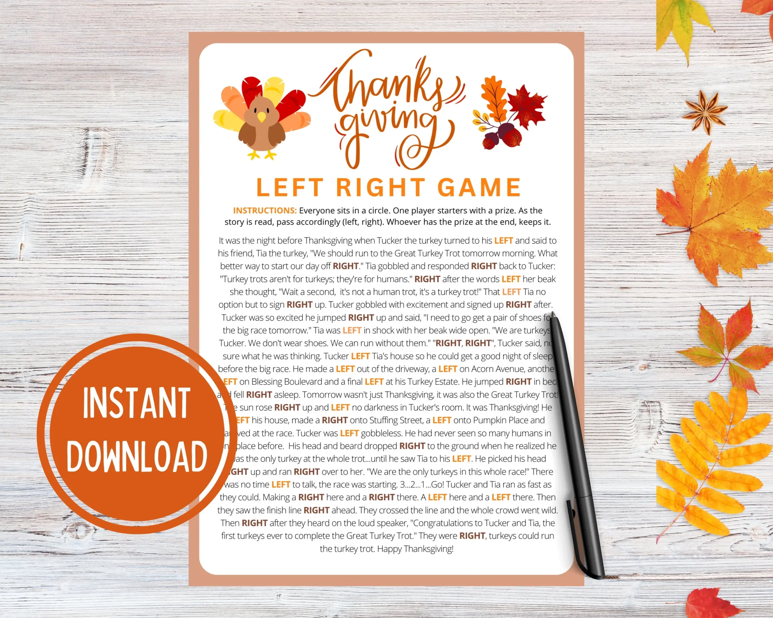 Thanksgiving Left Right Game Thanksgiving Left Right Game