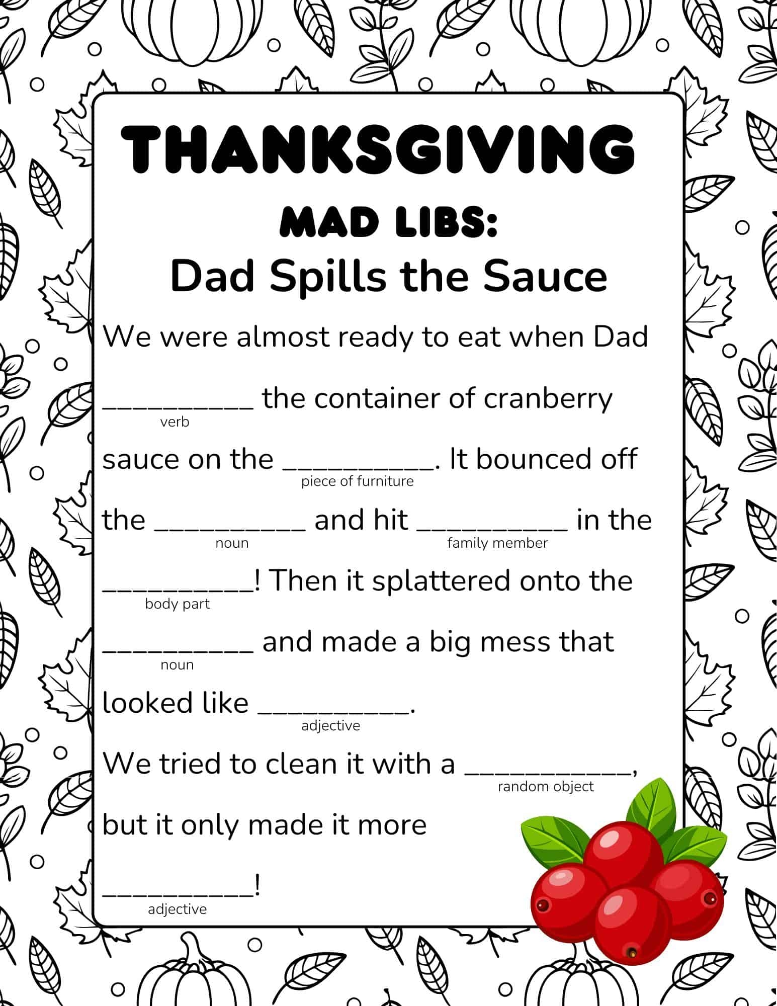 Thanksgiving Mad Libs