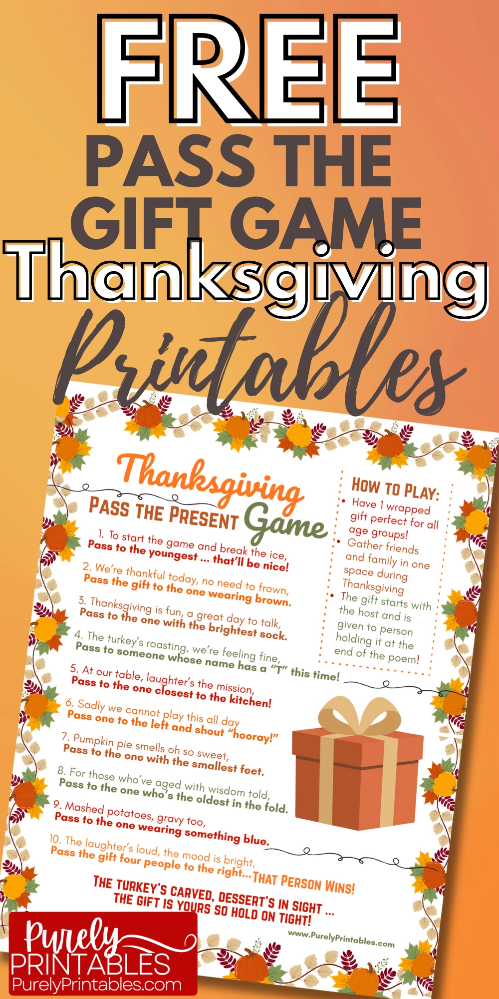 Thanksgiving Pass The Present Game Free Printable