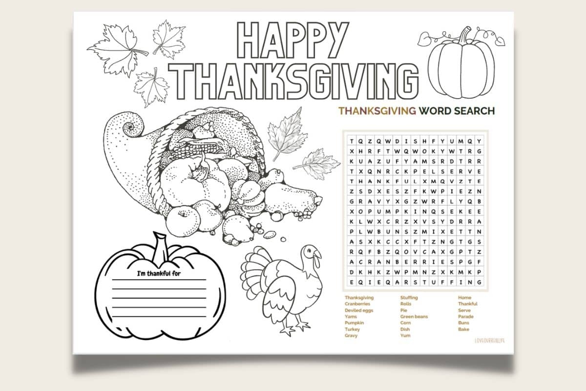 printable thanksgiving coloring placemats printable thanksgiving coloring placemats