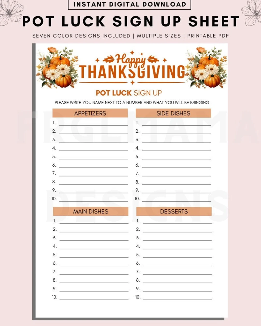 free printable thanksgiving sign up sheet