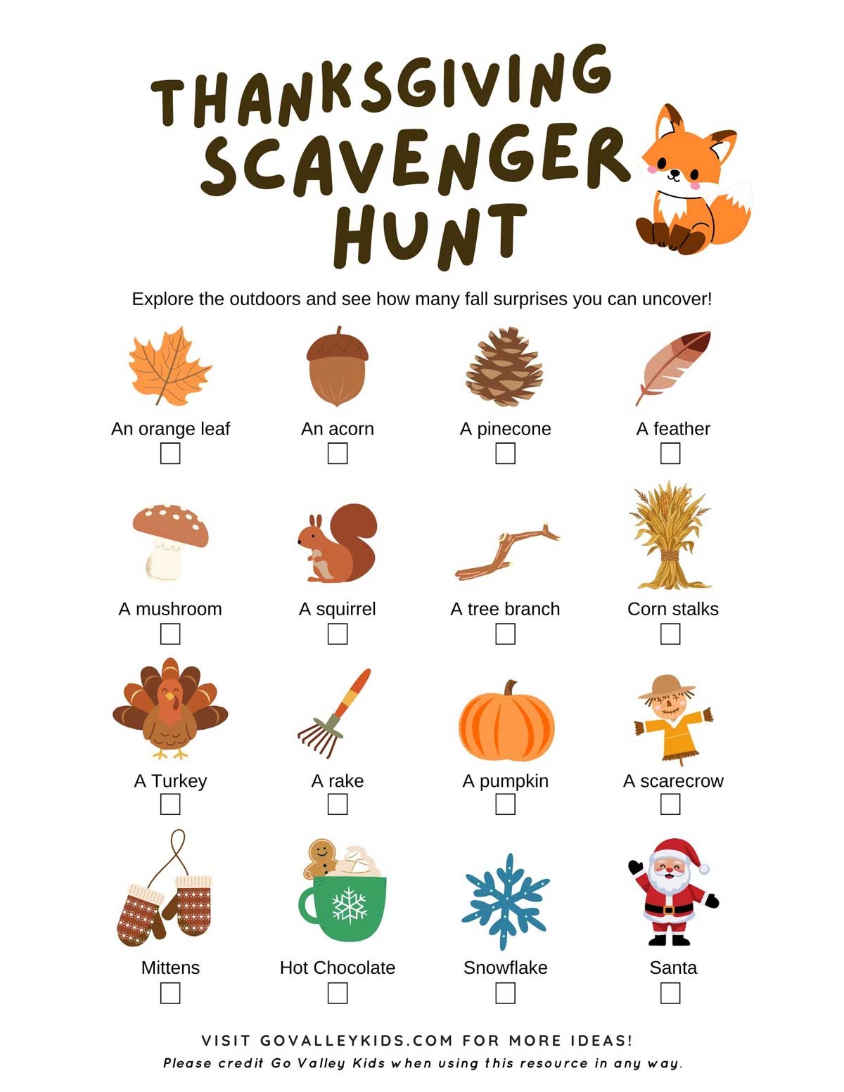 Thanksgiving Scavenger Hunt Free Printable