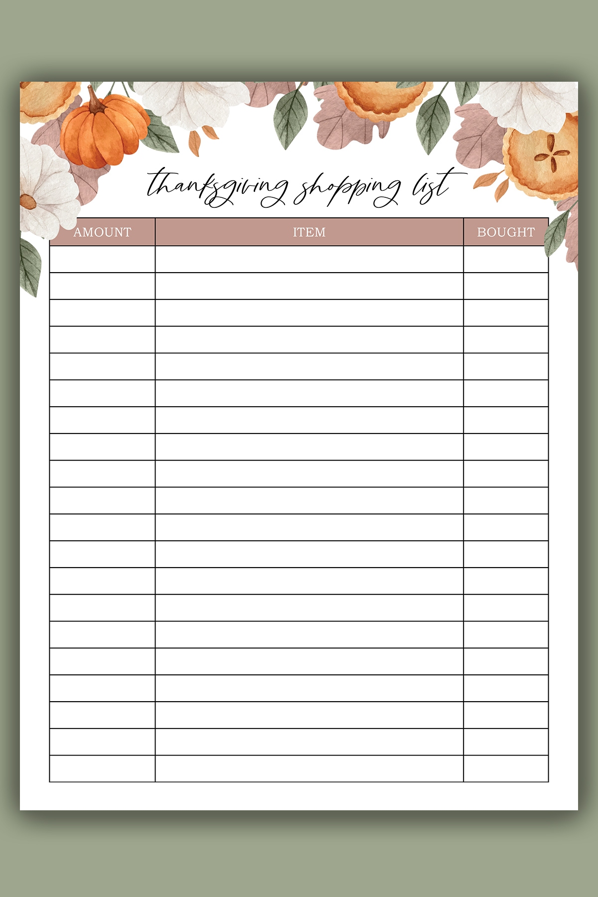 Thanksgiving Shopping List To Do Printable Set