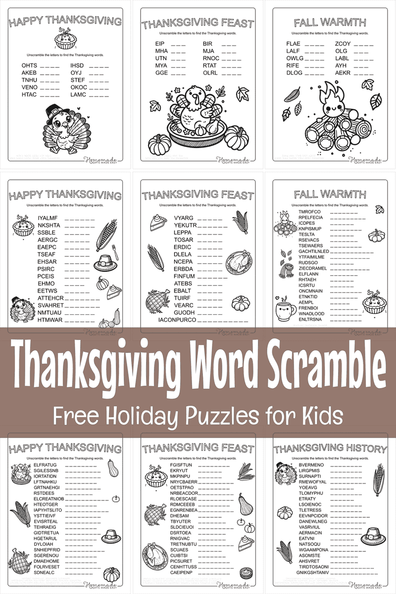 Thanksgiving Word Scramble Thanksgiving Word Scramble