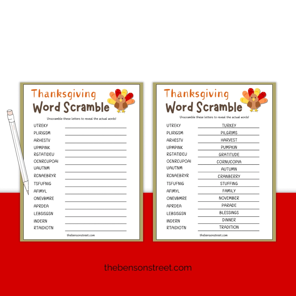Thanksgiving Word Scramble Printable Thanksgiving Word Scramble Printable