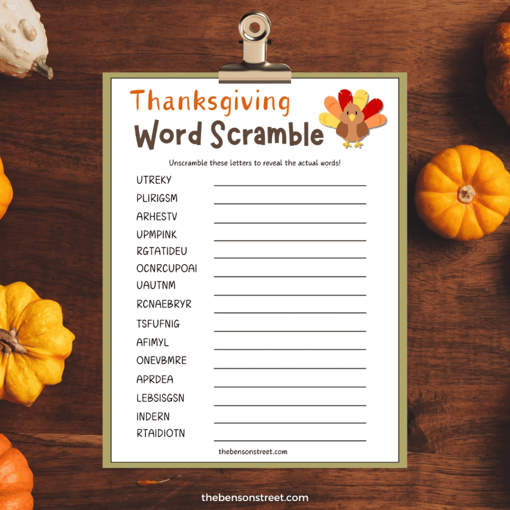 Thanksgiving Word Scramble Printable Thanksgiving Word Scramble Printable