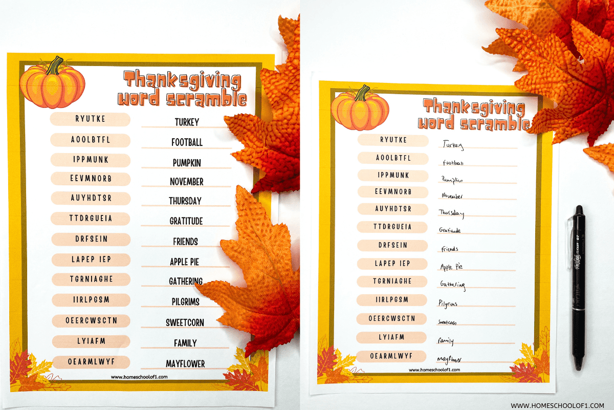 Thanksgiving Word Scramble Thanksgiving Word Scramble