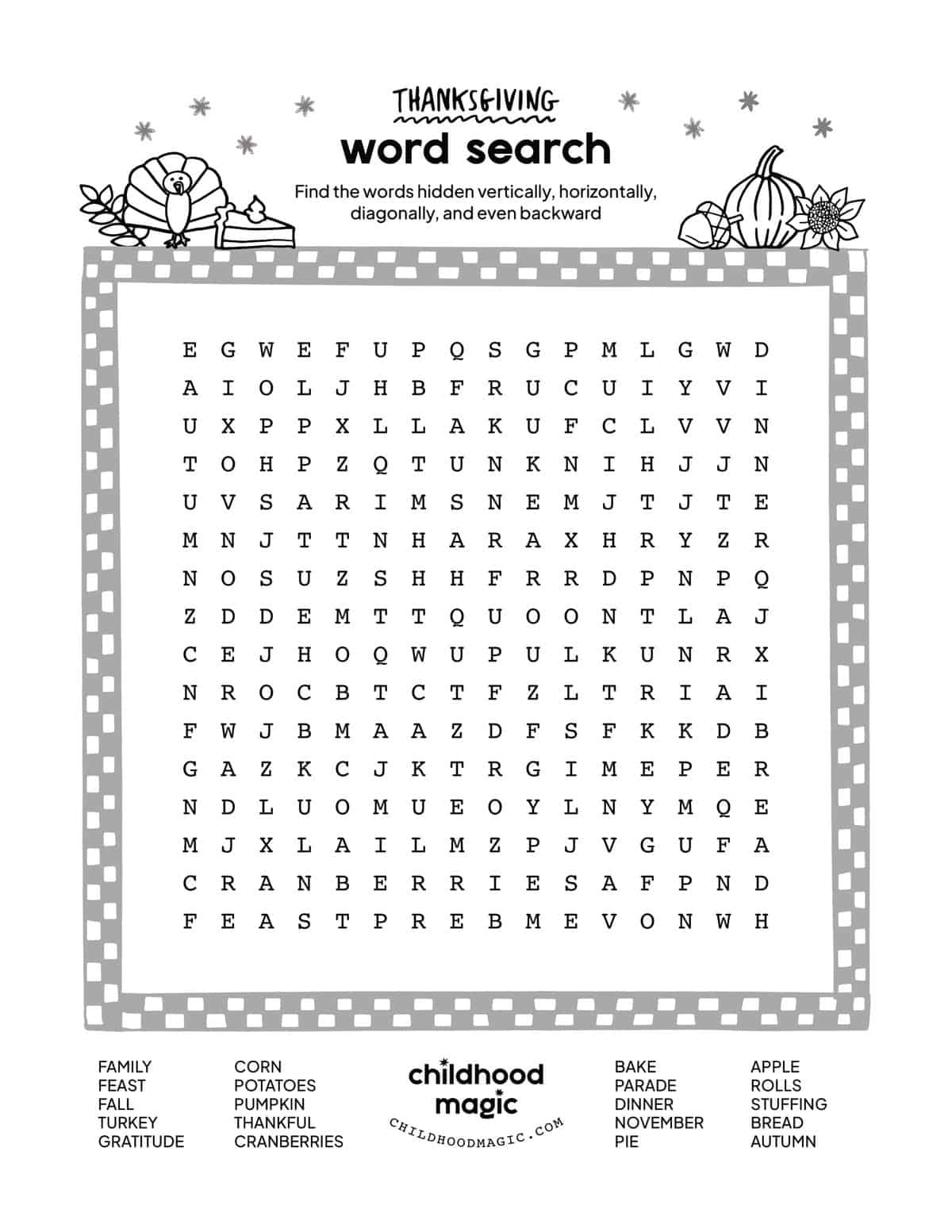 Thanksgiving Word Search Free Printable