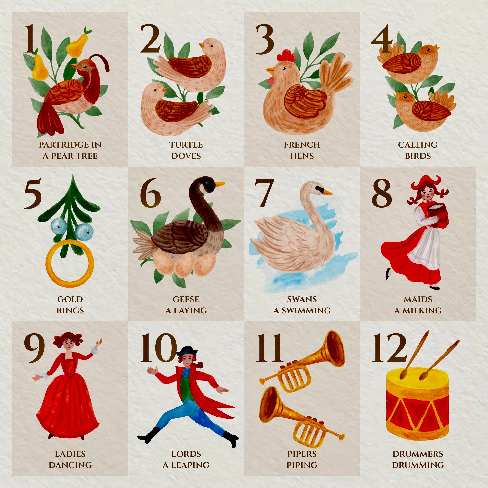 what are the 12 days of christmas in order printable