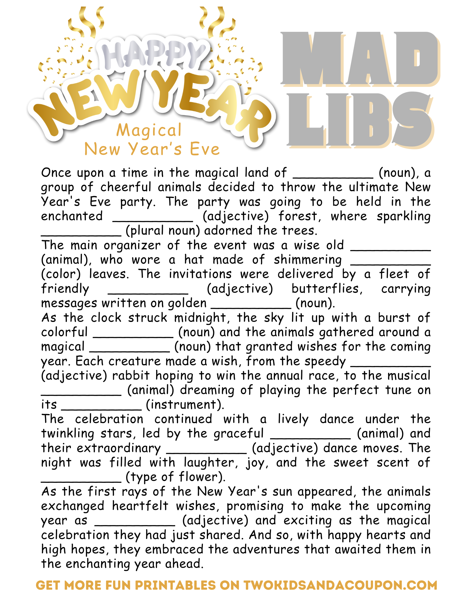 new years mad libs printable