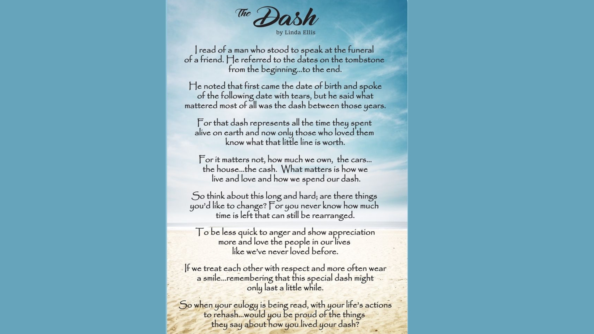 The Dash Poem By Linda Ellis