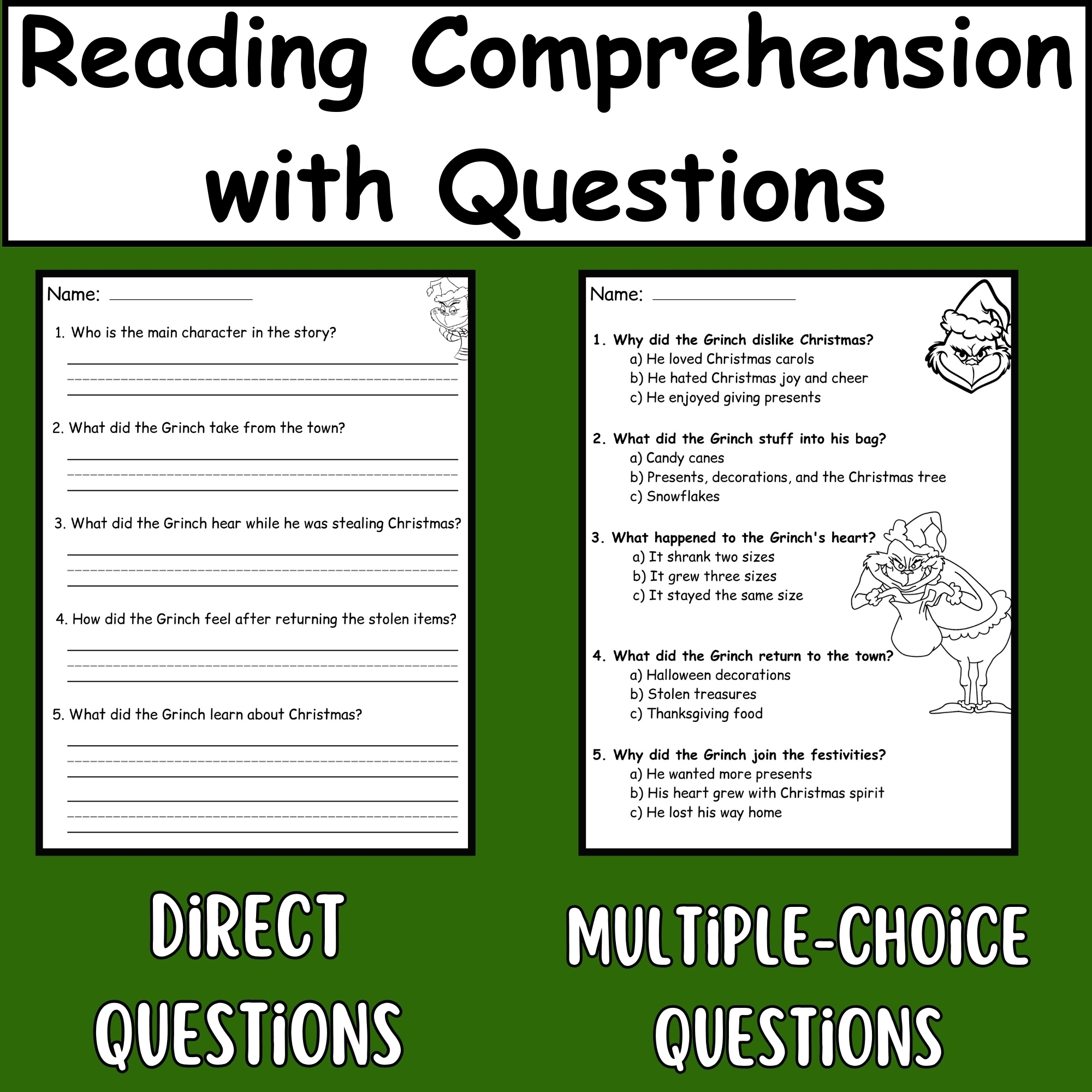 The Grinch Day Reading Comprehension Questions How The Grinch Stole Christmas