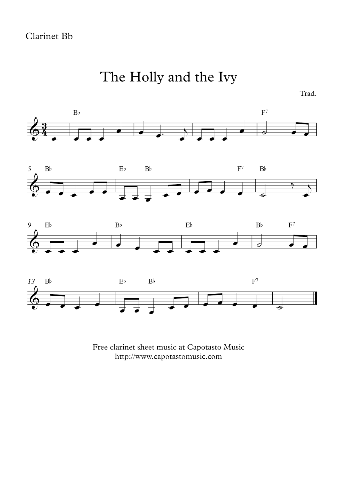 The Holly And Ivy Free Easy Christmas Clarinet Sheet Music The Holly And Ivy Free Easy Christmas Clarinet Sheet Music
