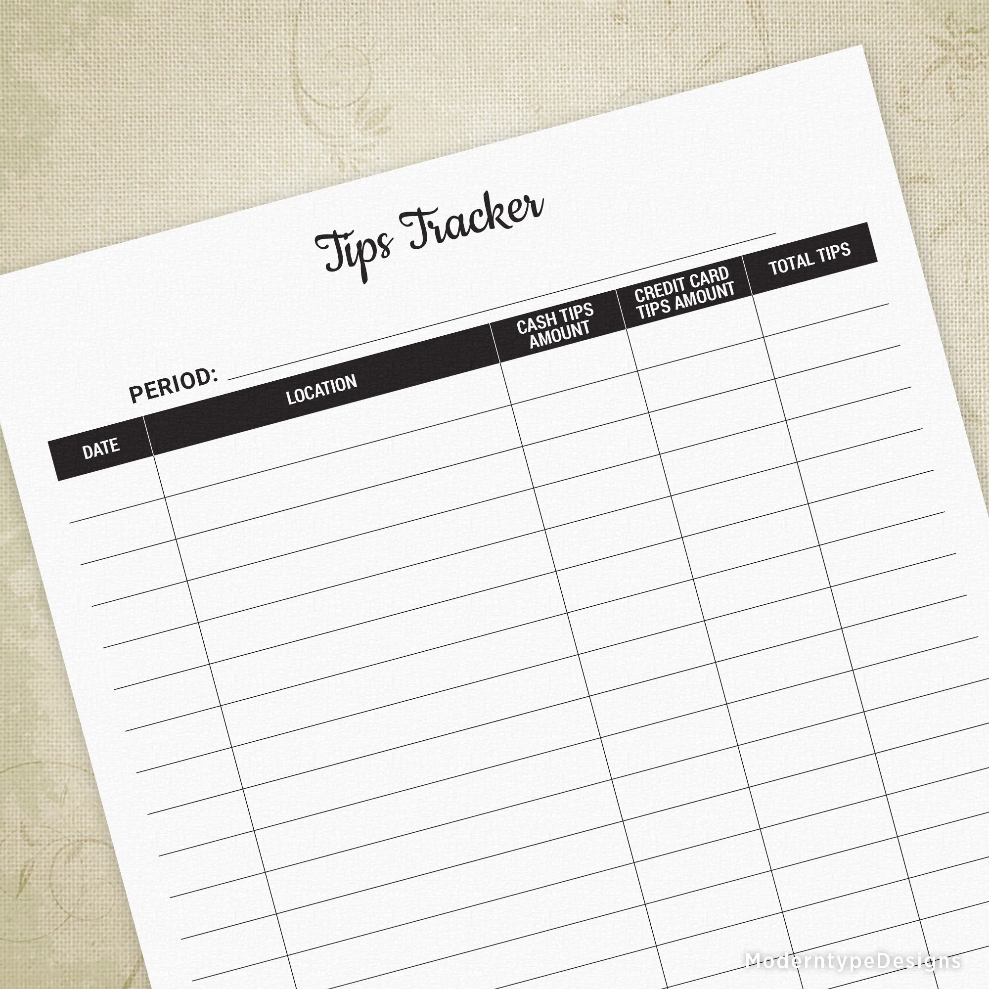 Tips Tracker Printable Int002