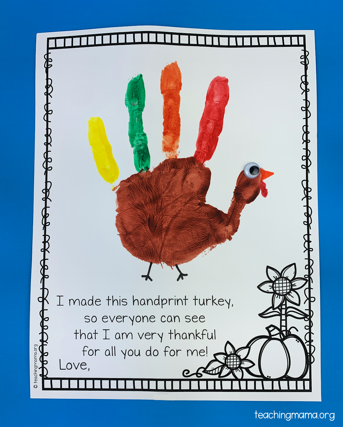 turkey handprint poem for thanksgiving
