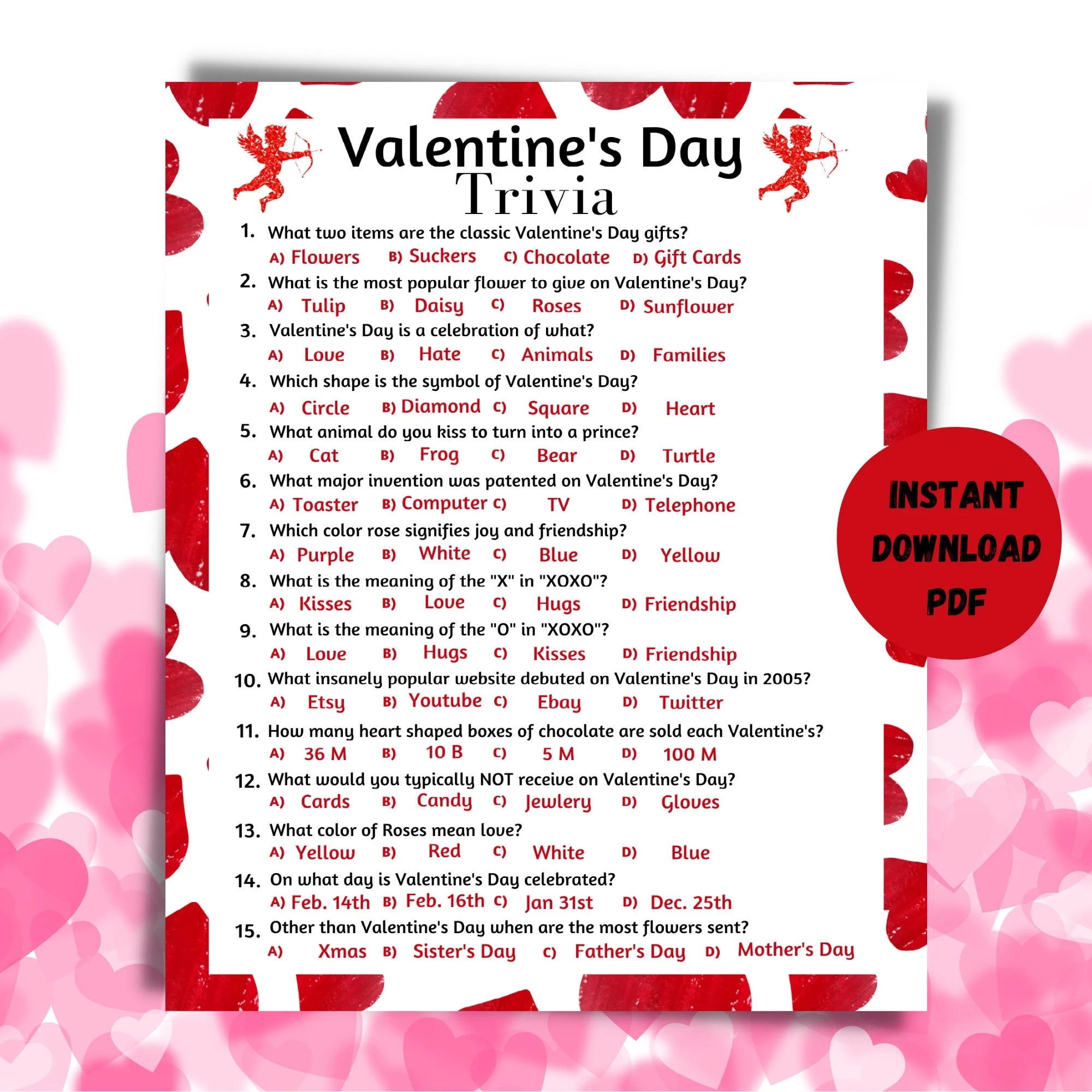 Valentines Day Printable Trivia Game Valentines Day Printable Trivia Game
