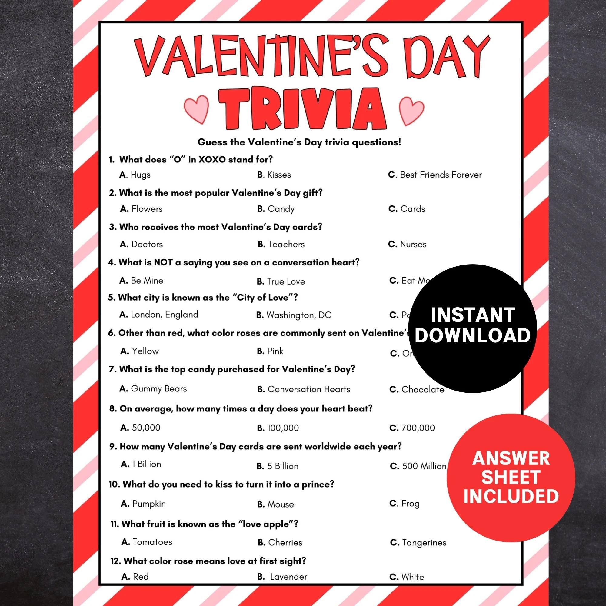 Valentines Day Trivia Game Printable