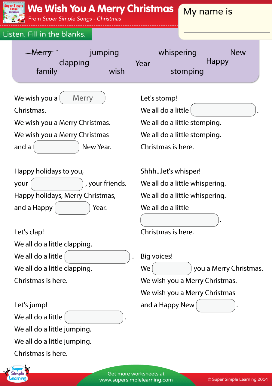 We Wish You A Merry Christmas Worksheet Fill In The Blanks