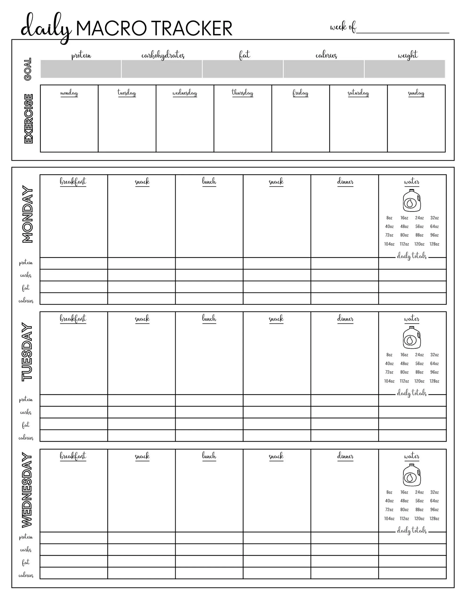 Weekly Macro Tracker Printable Diet