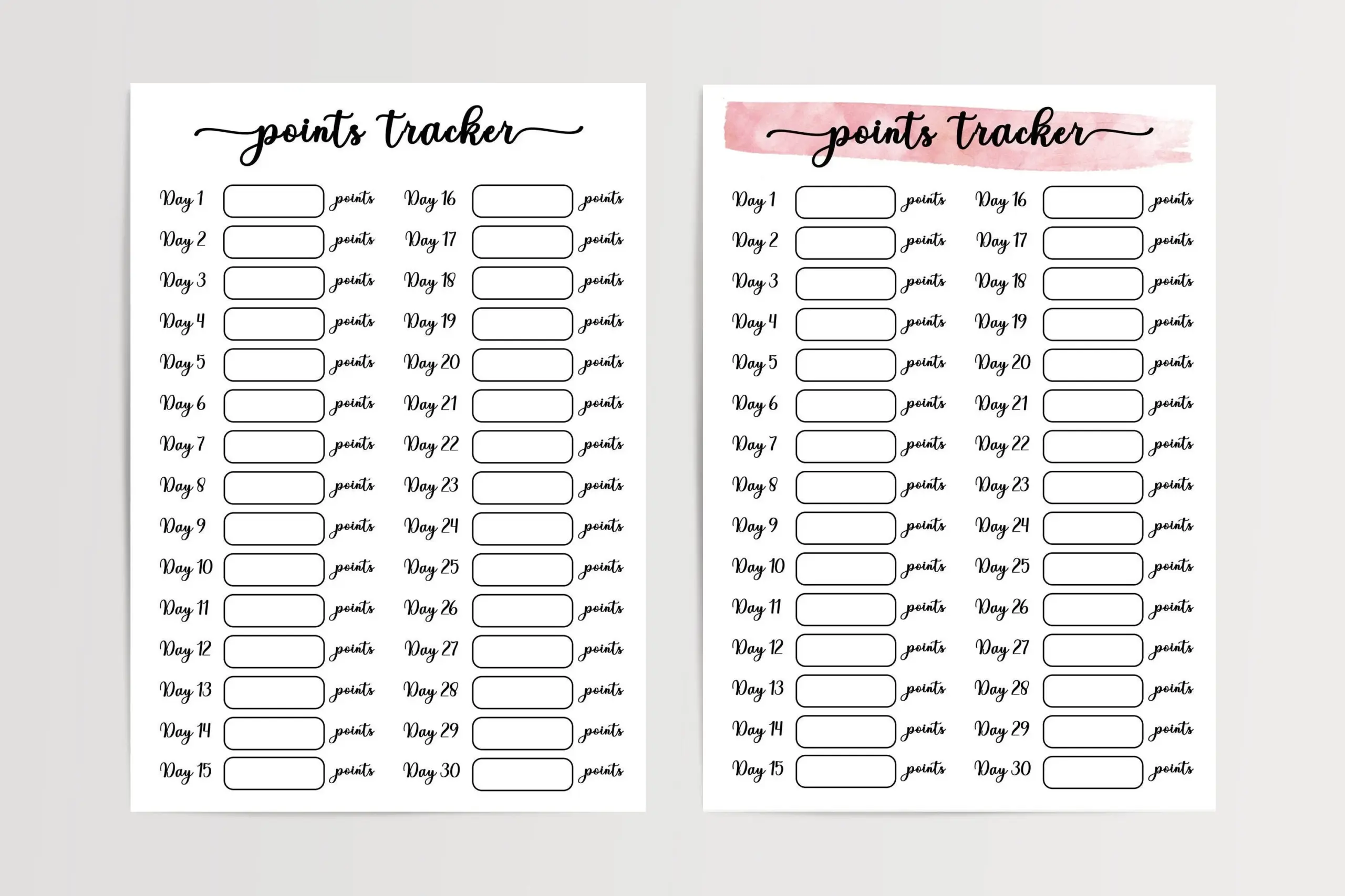Weight Watchers Points Tracker Printable