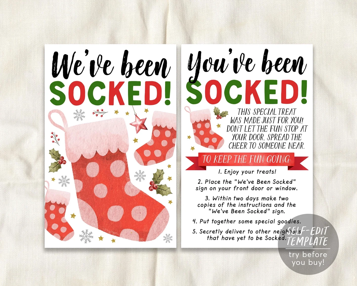 Weve Been Socked Game Editable Template Christmas Stocking Youve Been Socked Holiday Gift Exchange Sign And Instructions Kit Printable 387108645