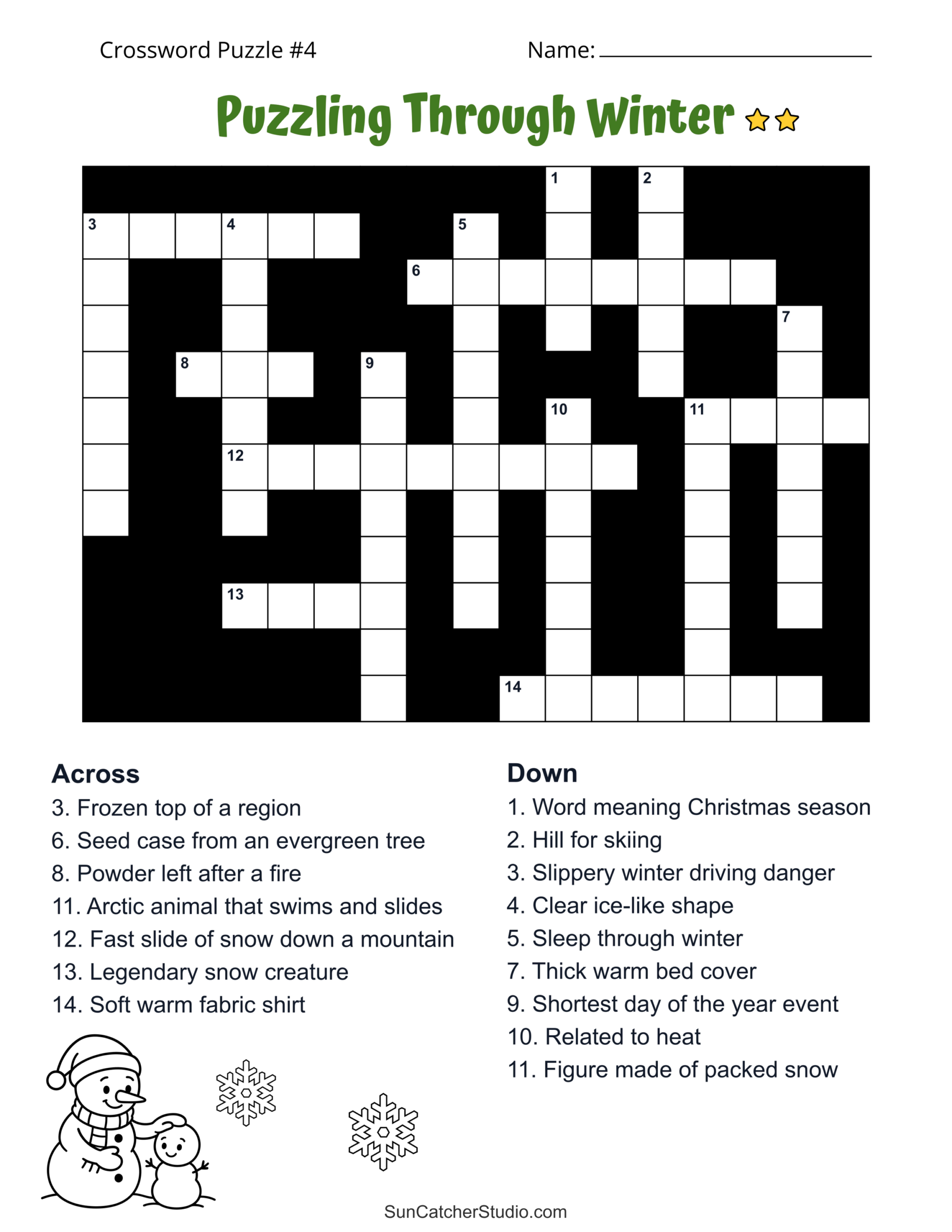 winter crossword printable