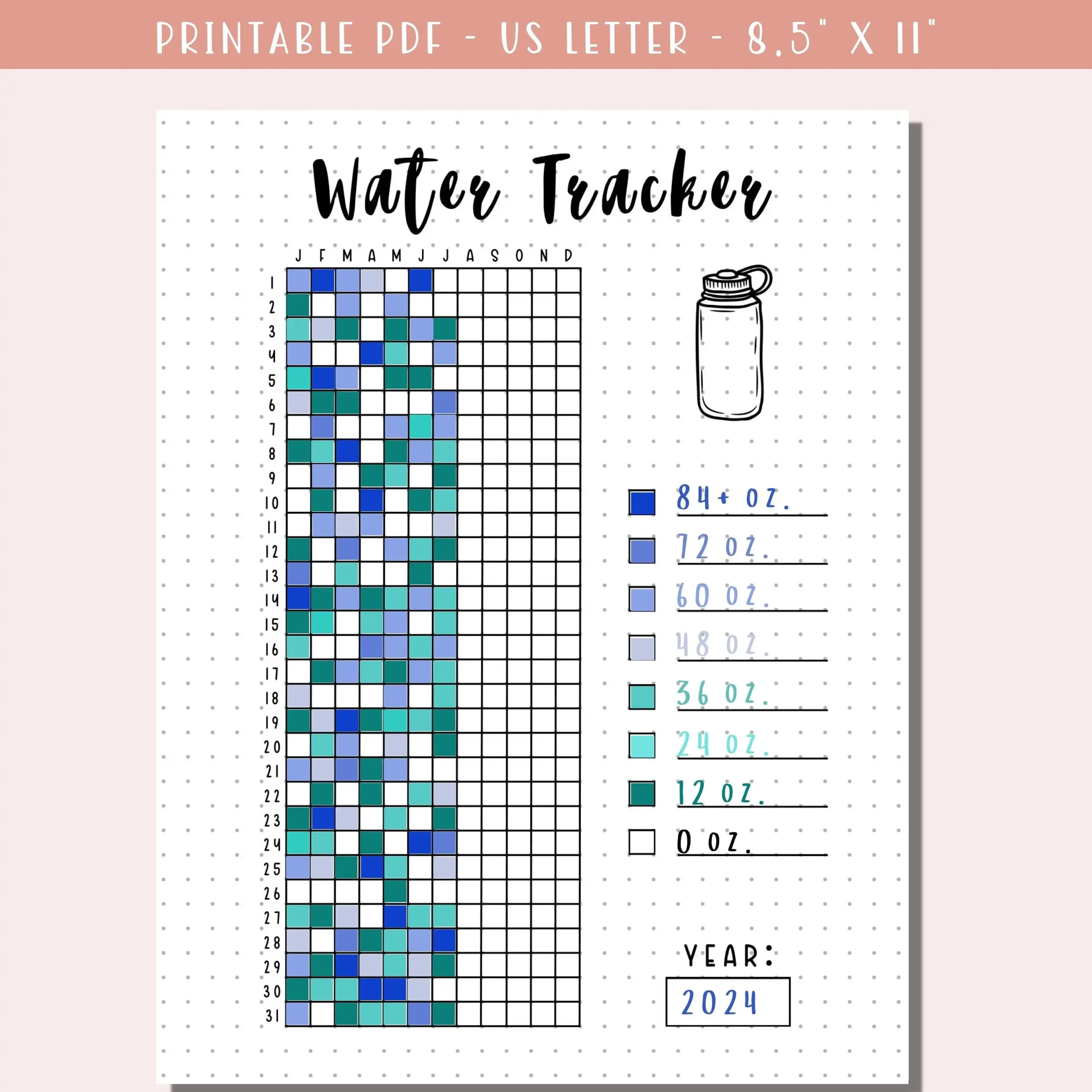 Yearly Water Tracker Printable Health