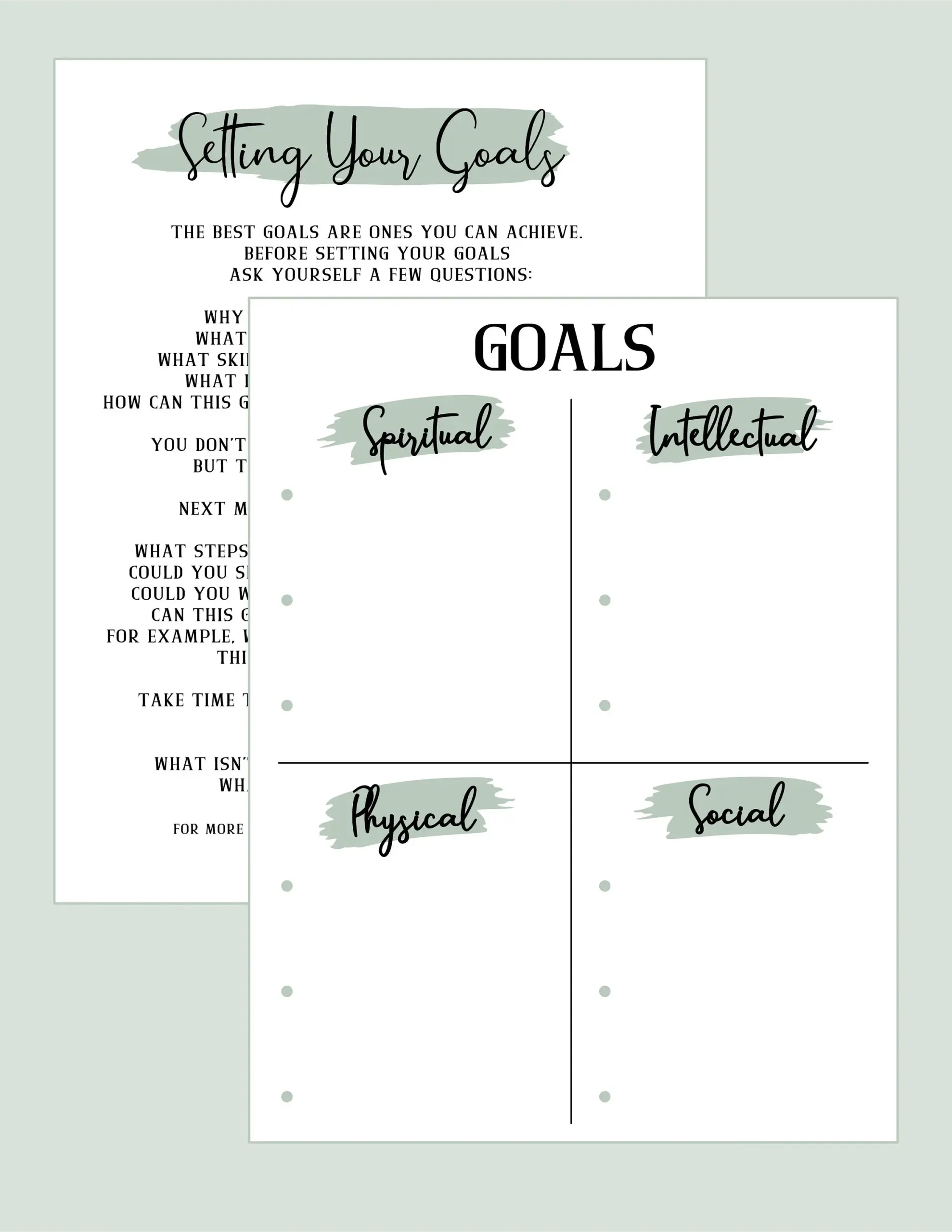 Youth Four Goals Printable Sheet Lds